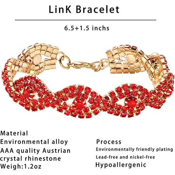 Ruby Red Crystal Necklace Set CZ Cubic Rhinestone Necklace Bracelet Earrings Set - Picture 6 of 6